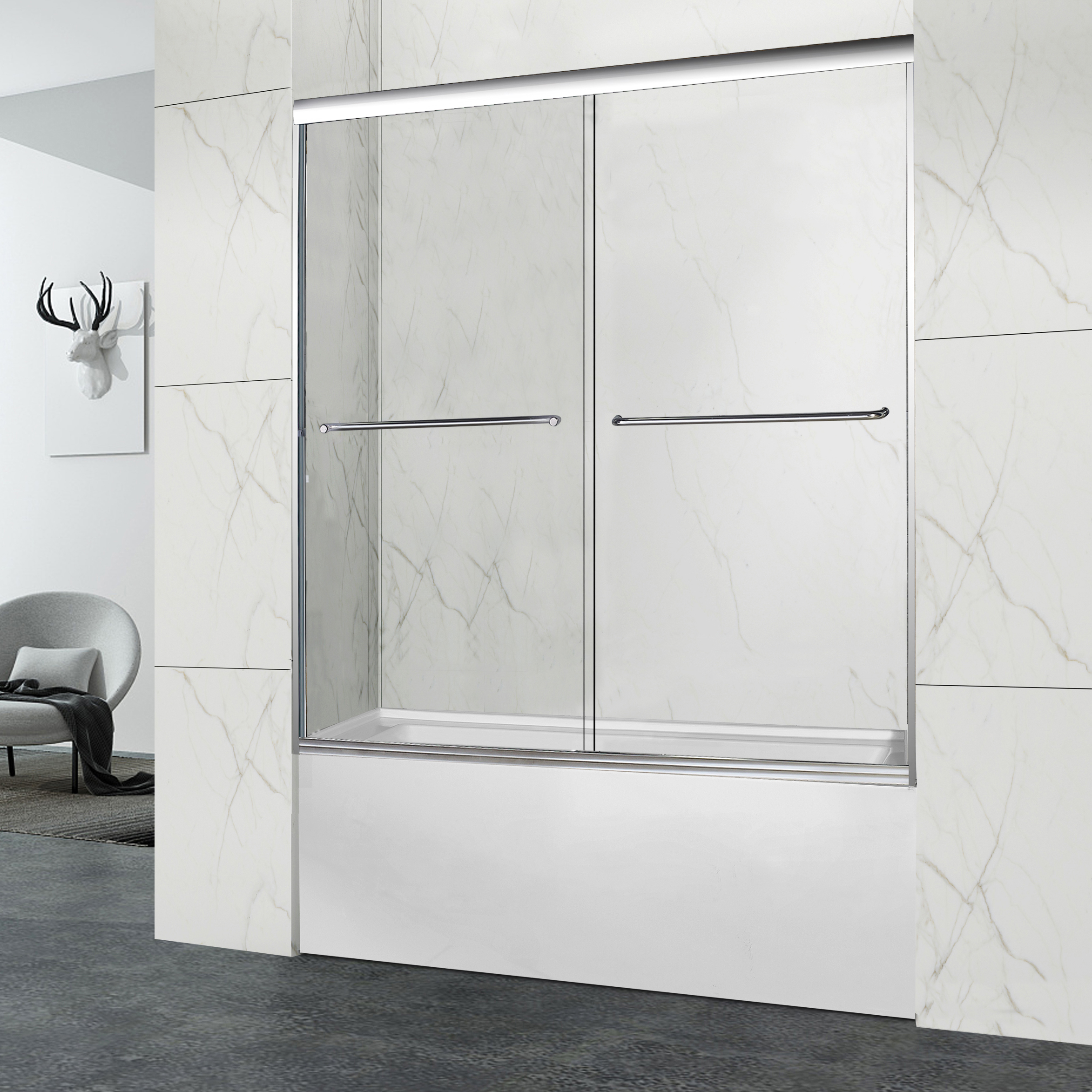 Custom Double Sliding Frameless Glass Bypass Bathtub Doors (HA420CH